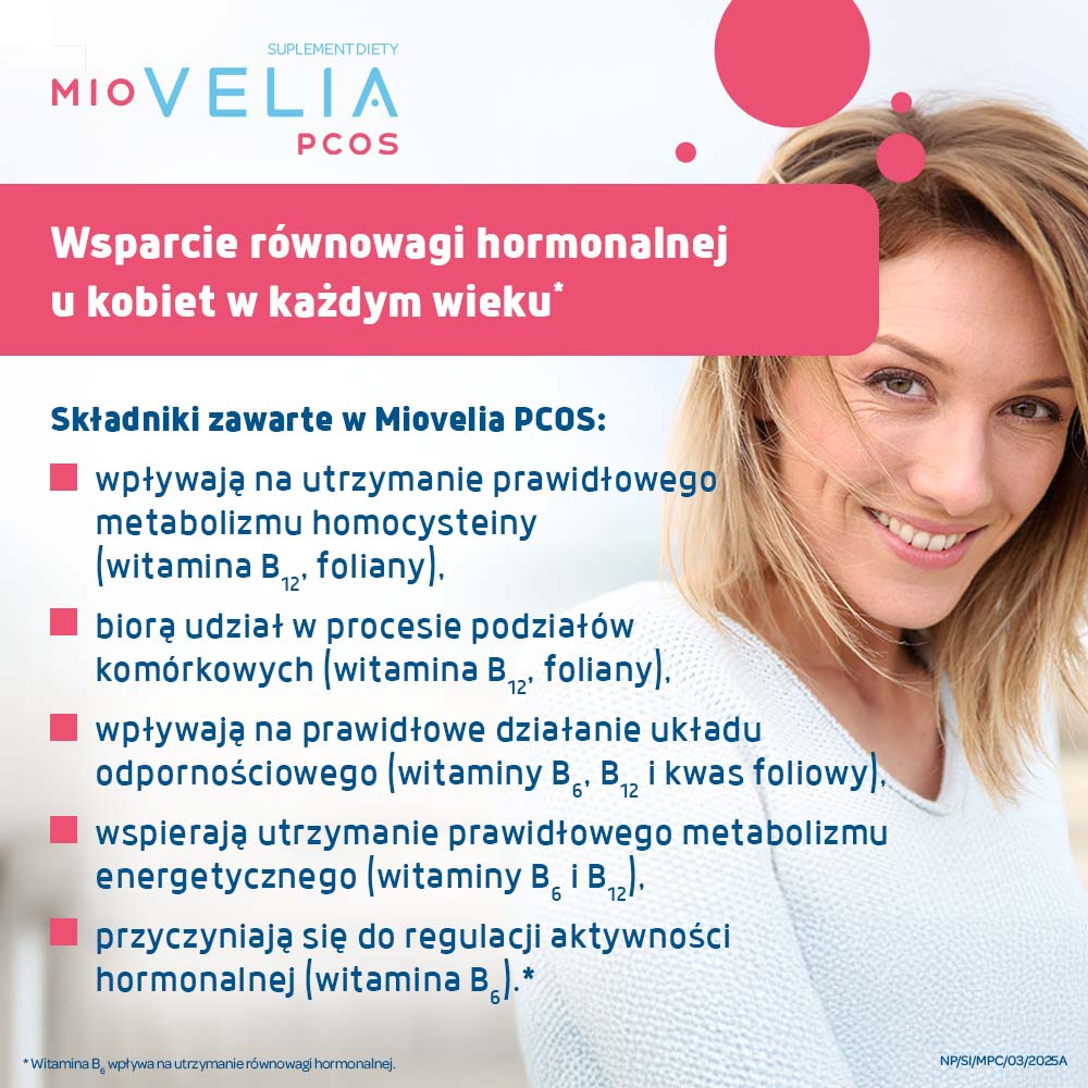 Miovelia PCOS , kapsułki ze składnikami wspomagającymi gospodarkę hormonalną u kobiet, 60 szt.