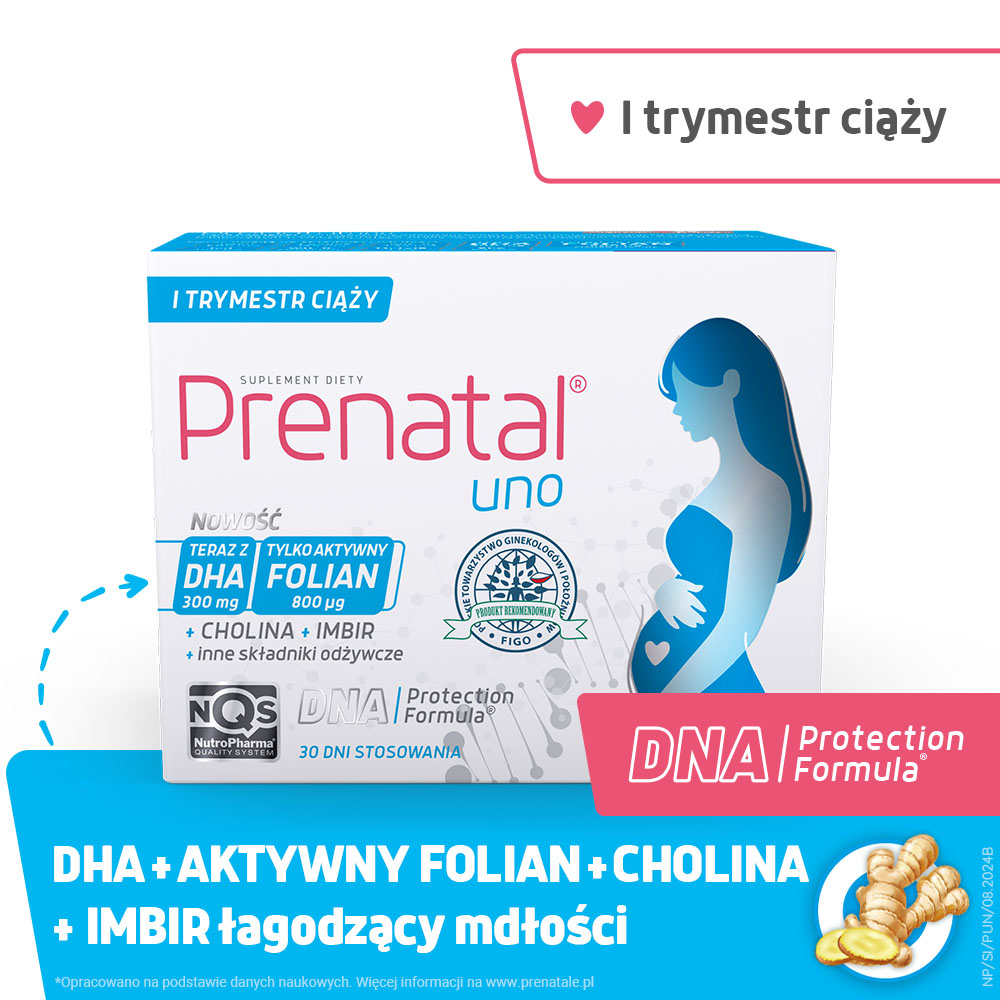 Prenatal UNO, kapsułki zawierające witaminy z DHA dla kobiet w 1. trymestrze ciąży, 30 kaps. + 30 kaps.