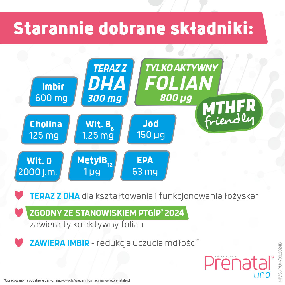 Prenatal UNO, kapsułki zawierające witaminy z DHA dla kobiet w 1. trymestrze ciąży, 30 kaps. + 30 kaps.