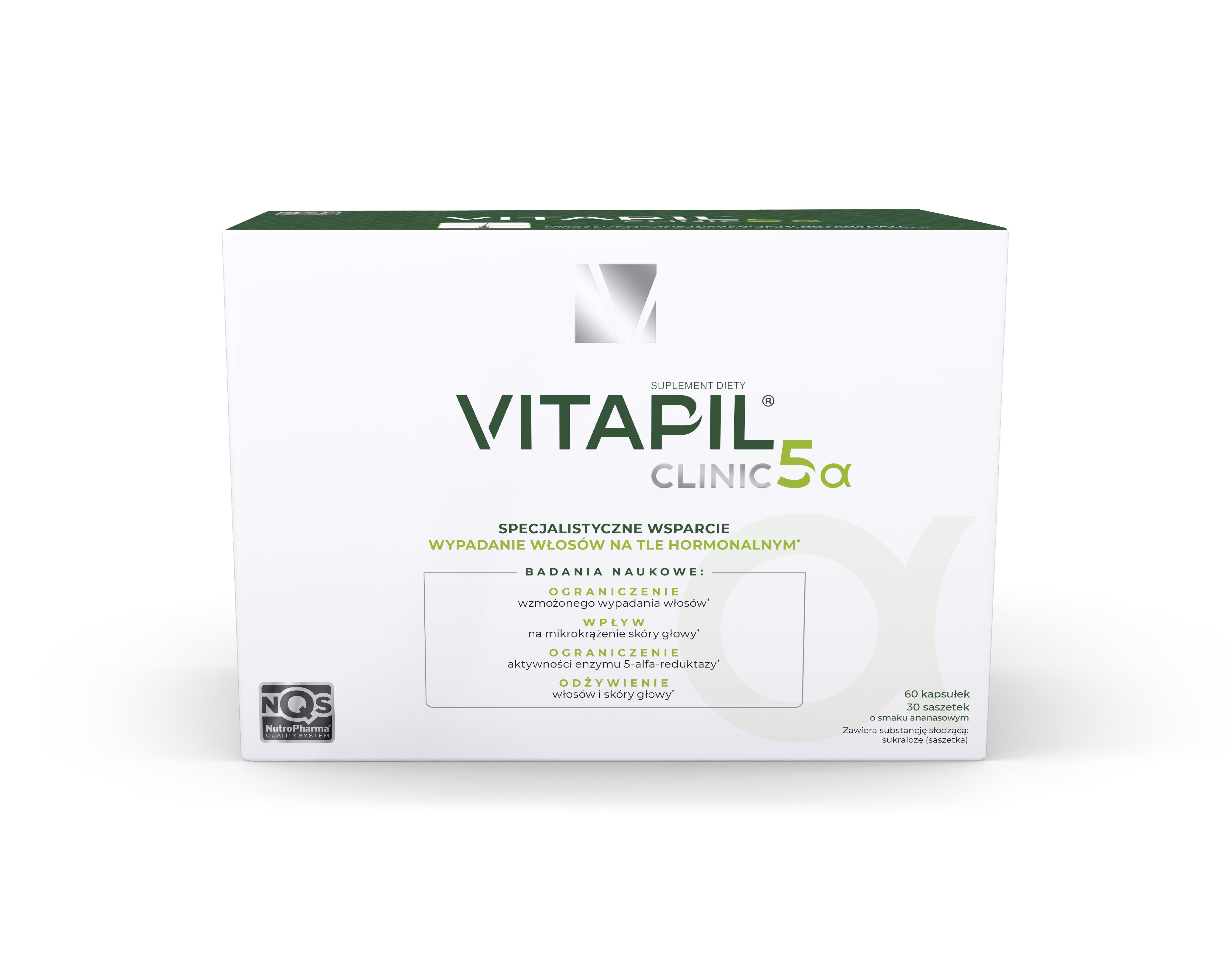 Vitapil Clinic 5α, zestaw zawierający składniki przeciw wypadaniu włosów o smaku ananasowym, 60 szt. + 30 szt.