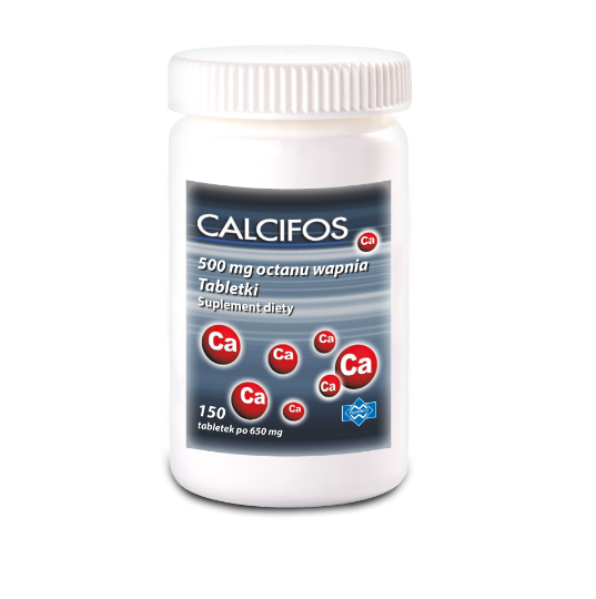 Calcifos, tabletki ze składnikami wspierającymi kości i zęby, 150 ml
