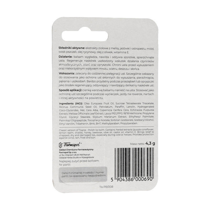 Tisane Classic pomadka, pomadka regeneracyjna do ust, 4,3 g