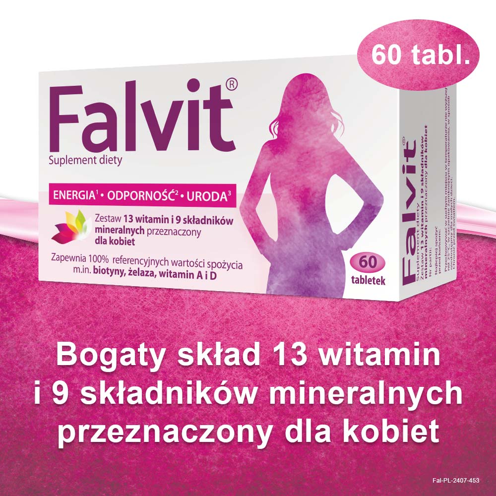 Falvit, tabletki z kompleksowym zestawem składników i witamin dla kobiet, 60 szt.