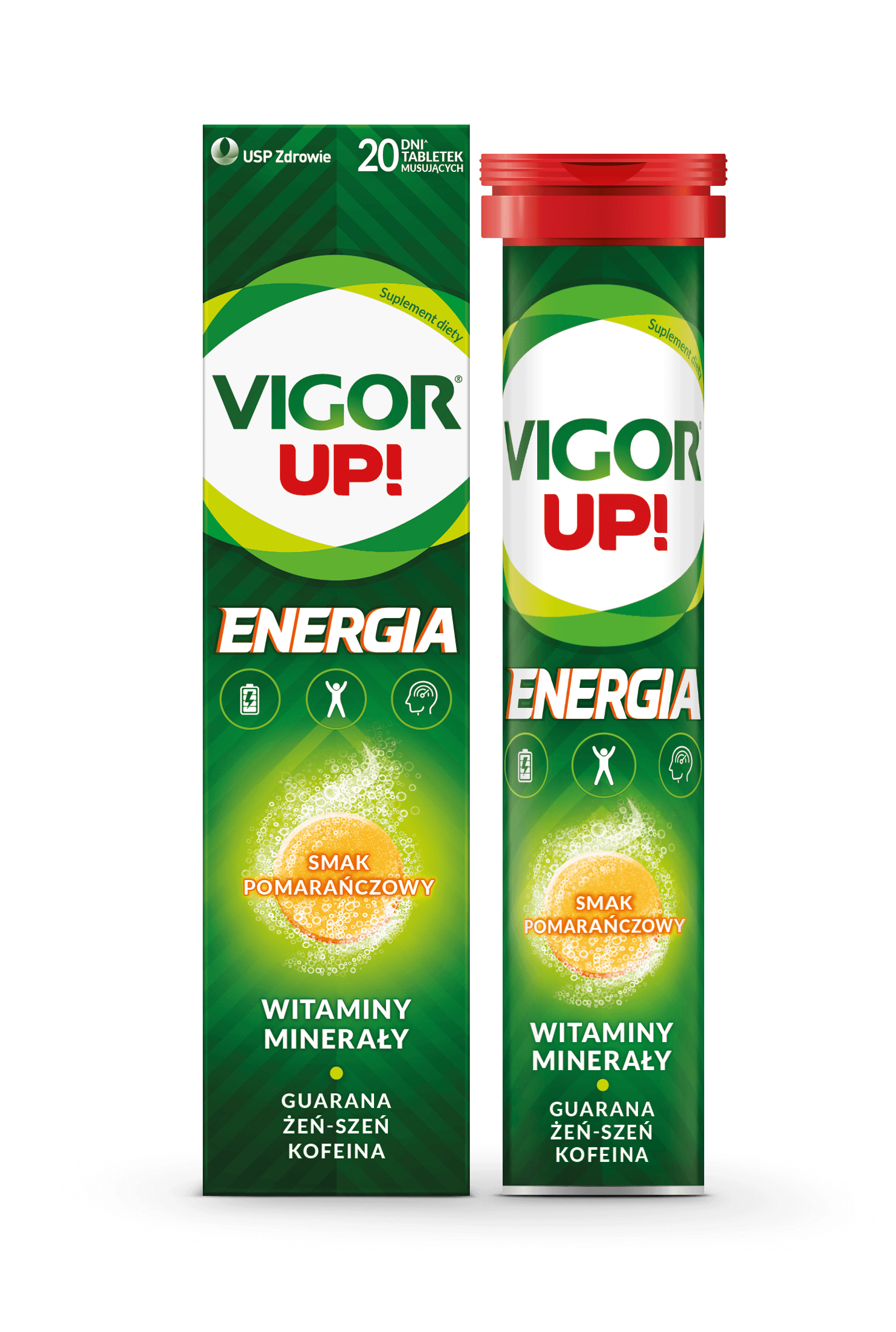 Vigor Up! Energia, 20 tabletek musujących, smak pomarańczowy