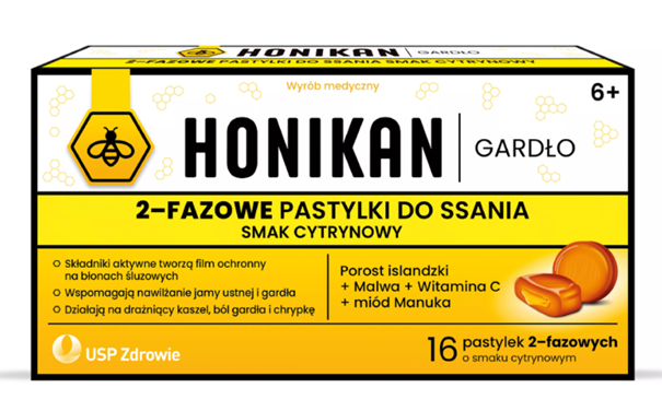 Honikan Gardło, 16 pastylek do ssania, cytryna