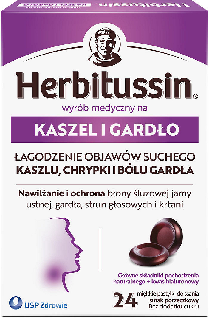 Herbatussin kaszel i gardło, 24 pastylki do ssania, smak porzeczkowy