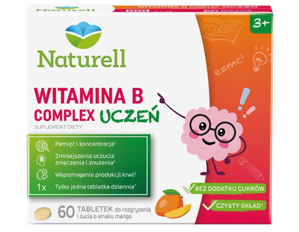 Naturell Witamina B Complex Uczeń, 60 tabletek do żucia, smak mango