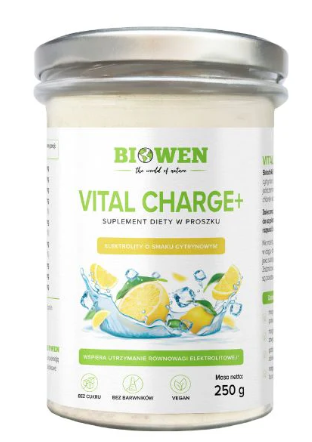 Biowen Elektrolity Vital Charge+ o smaku cytrynowym, proszek, 250 g