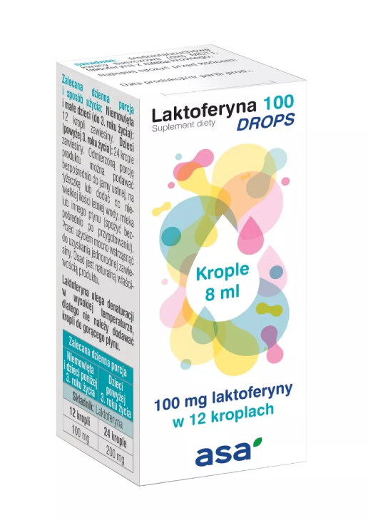 Laktoferyna 100 Drops, zawiesina ze składnikami wspomagającymi wspiera prawidłowe funkcjonowanie układu odpornościowego, 8 ml