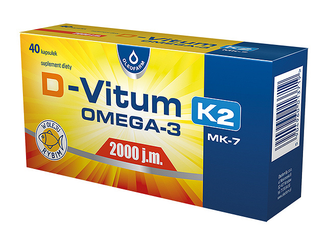 D-Vitum 2000 j.m., kapsułki z witaminą D, K2, Omega-3, i MK-7, 40 szt.