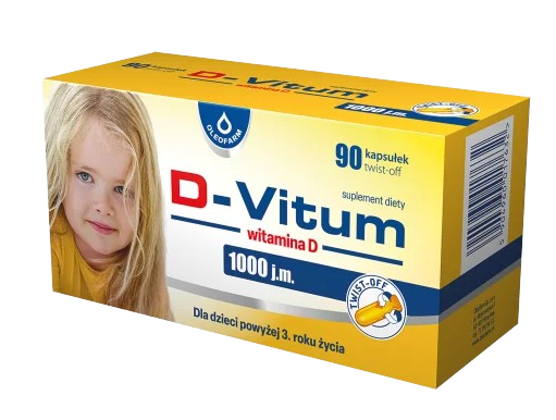 D-Vitum 1000 j.m. kapsułki twist-off z witaminą D dla dzieci powyżej 3. roku życia, 90 szt.