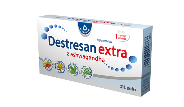 Destresan extra z ashwagandhą, kapsułki ze składnikami wspomagającymi funkcjonowanie układu nerwowego, 30 szt.