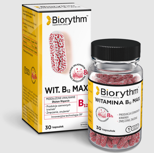 Biorythm Witamina B12, kapsułki o przedłużonym uwalnianiu  z witaminą B12, 30 szt.