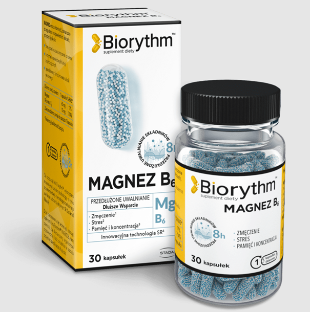 Biorythm Magnez B6, kapsułki o przedłużonym uwalnianiu ze składnikami uzupełniającymi dietę w magnez B6, 30 szt.