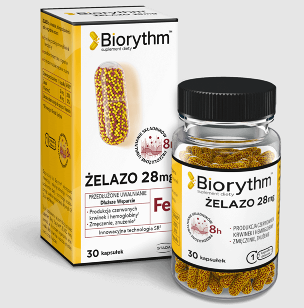 Biorythm Żelazo, kapsułki o przedłużonym uwalnianiu ze składnikami uzupełniającymi dietę w żelazo, 30 szt.