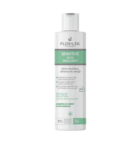 Flos-Lek Sensitive, płyn micelarny do skóry wrażliwej demakijaż twarzy i oczu, 225 ml
