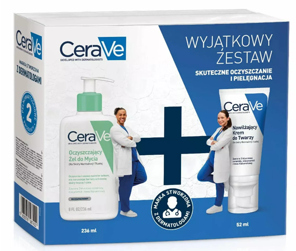 CeraVe żel do mycia, 236 ml + krem do twarzy, 52 ml