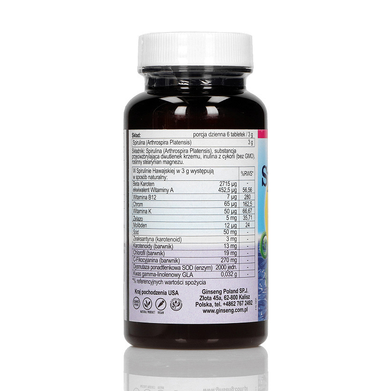 Spirulina Hawajska, tabletki ze składnikami uzupełniającymi dietę w białko, 100 szt.