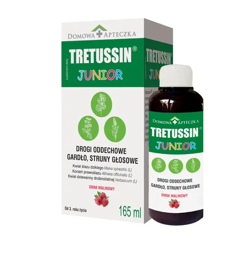 Tretussin Junior, płyn ze składnikami wspomagającymi drogi oddechowe, 165 ml