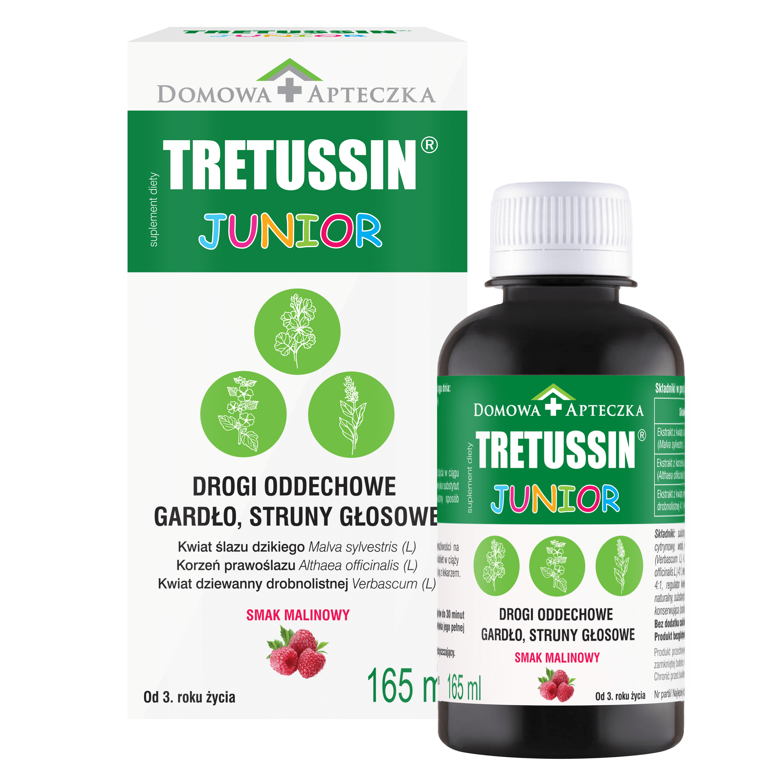 Tretussin Junior płyn ze składnikami wspomagającymi drogi oddechowe, 165 ml