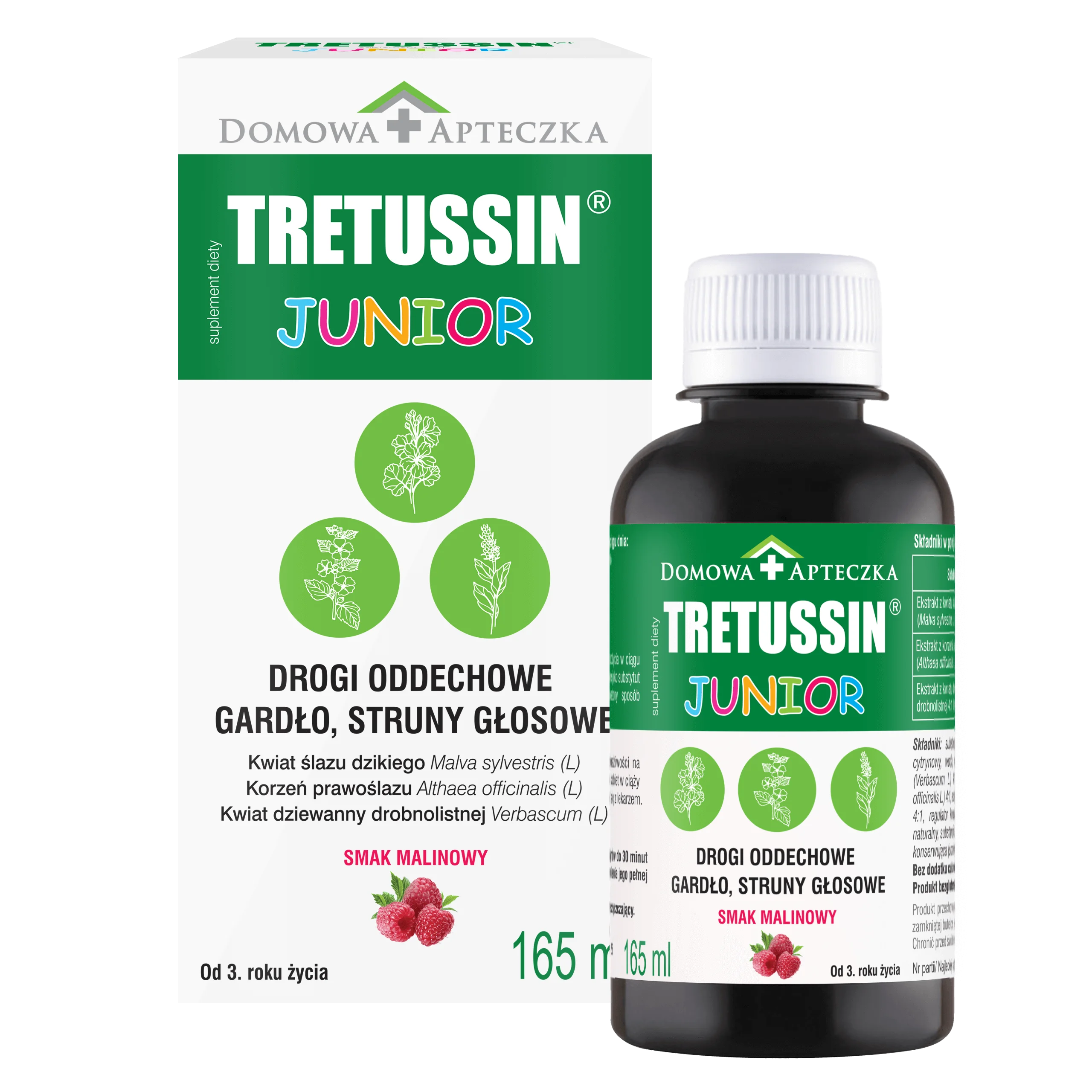 Tretussin Junior, płyn ze składnikami wspomagającymi drogi oddechowe, 165 ml