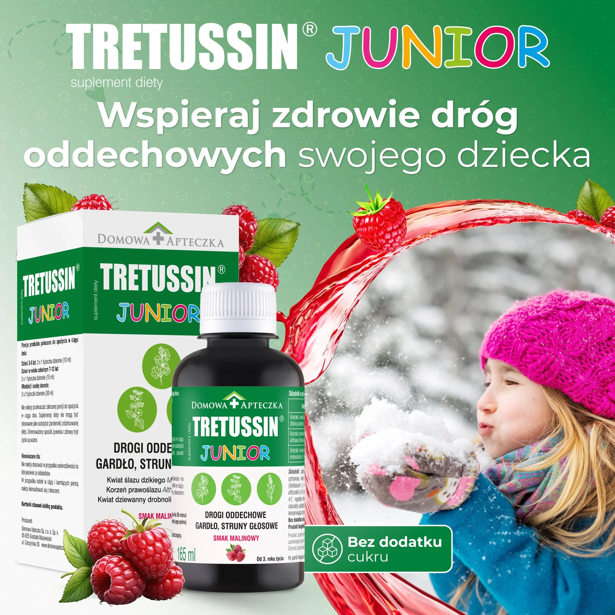 Tretussin Junior, płyn ze składnikami wspomagającymi drogi oddechowe, 165 ml