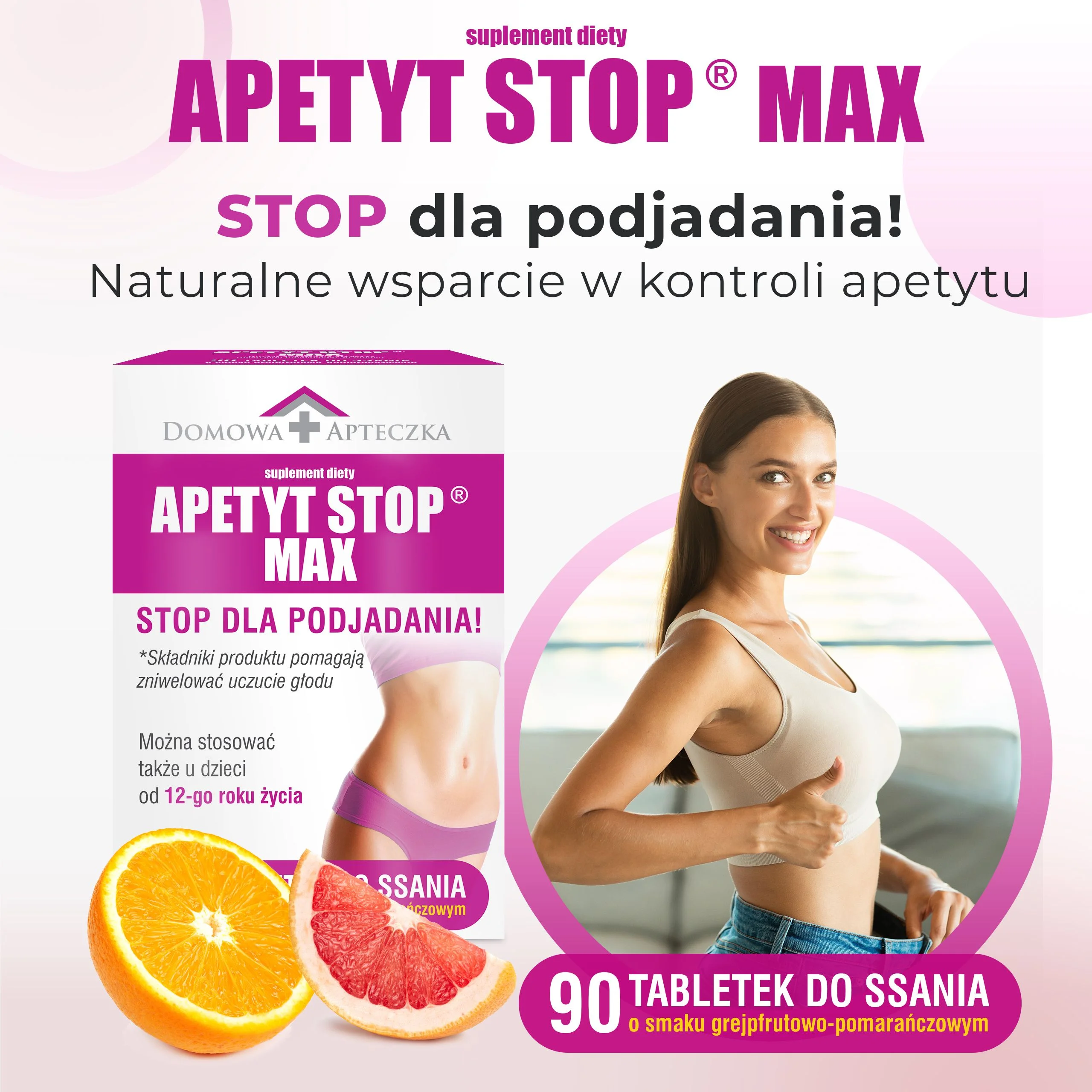 Apetyt Stop Max, tabletki do ssania ze składnikami wspomagającymi odchudzanie, 90 szt.