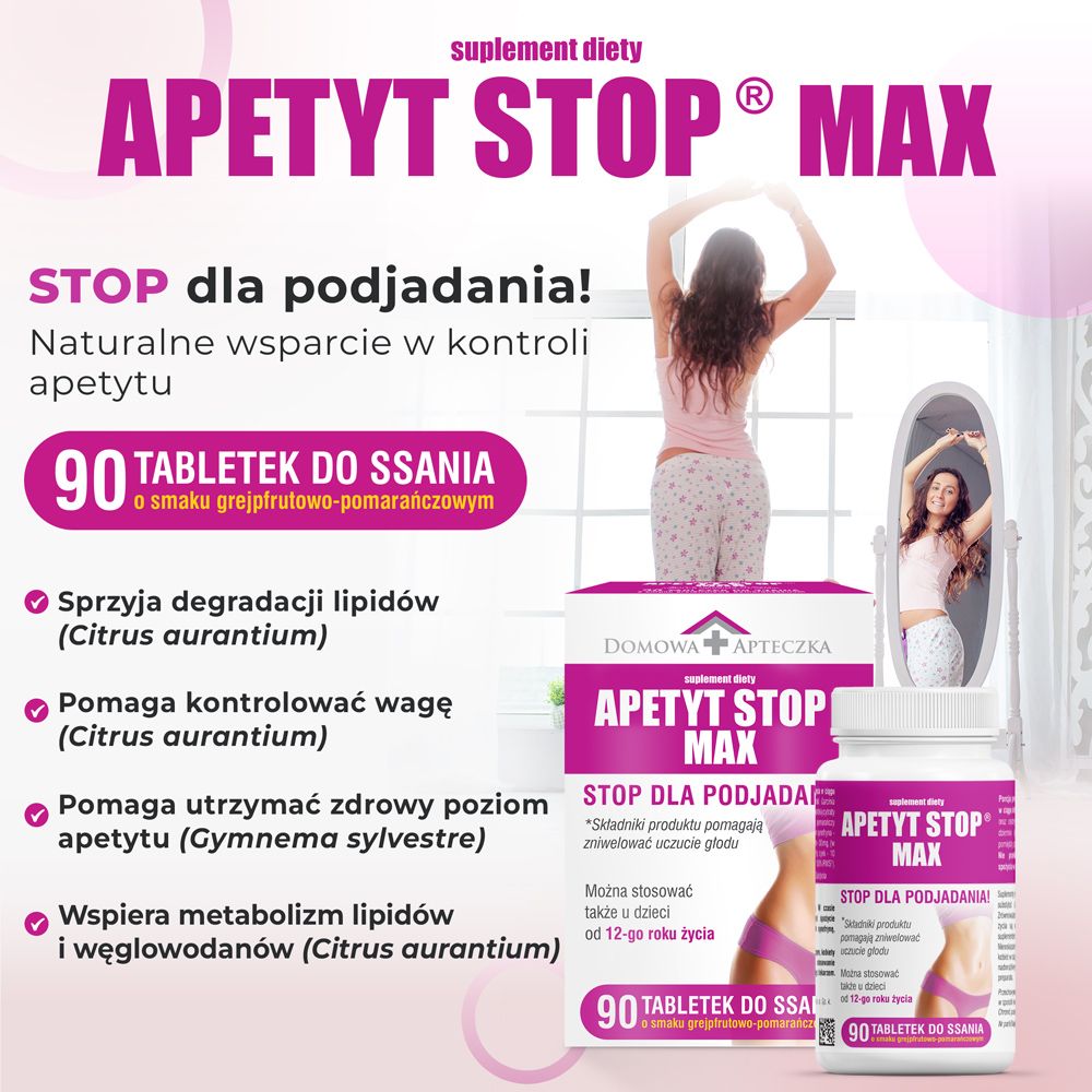 Apetyt Stop Max, tabletki do ssania ze składnikami wspomagającymi odchudzanie, 90 szt.