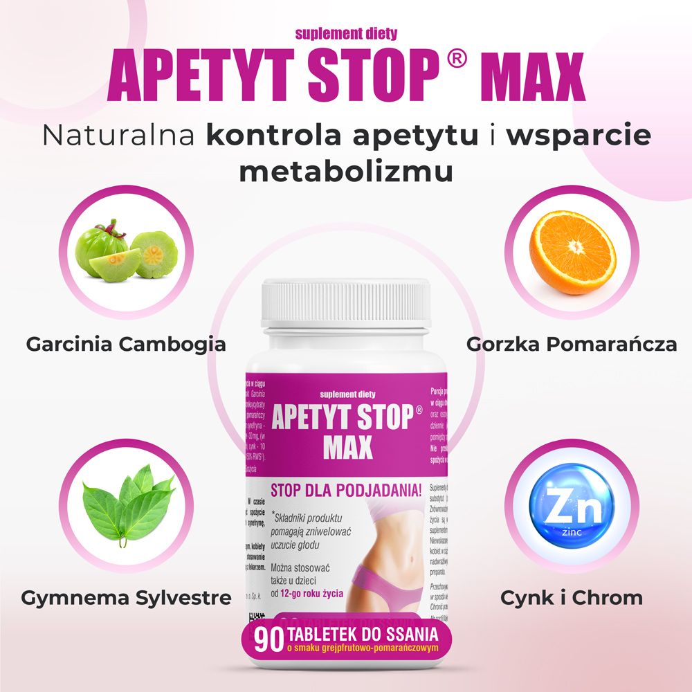 Apetyt Stop Max, tabletki do ssania ze składnikami wspomagającymi odchudzanie, 90 szt.