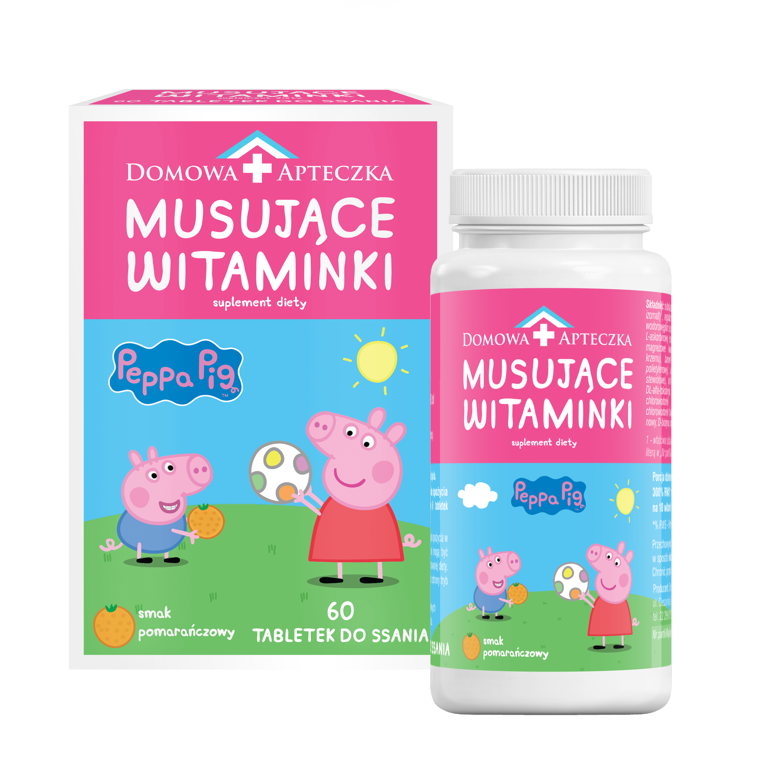 Musujące Witaminki Świnka Peppa tabletki do ssania z kompleksem witamin dla dzieci, 60 szt.
