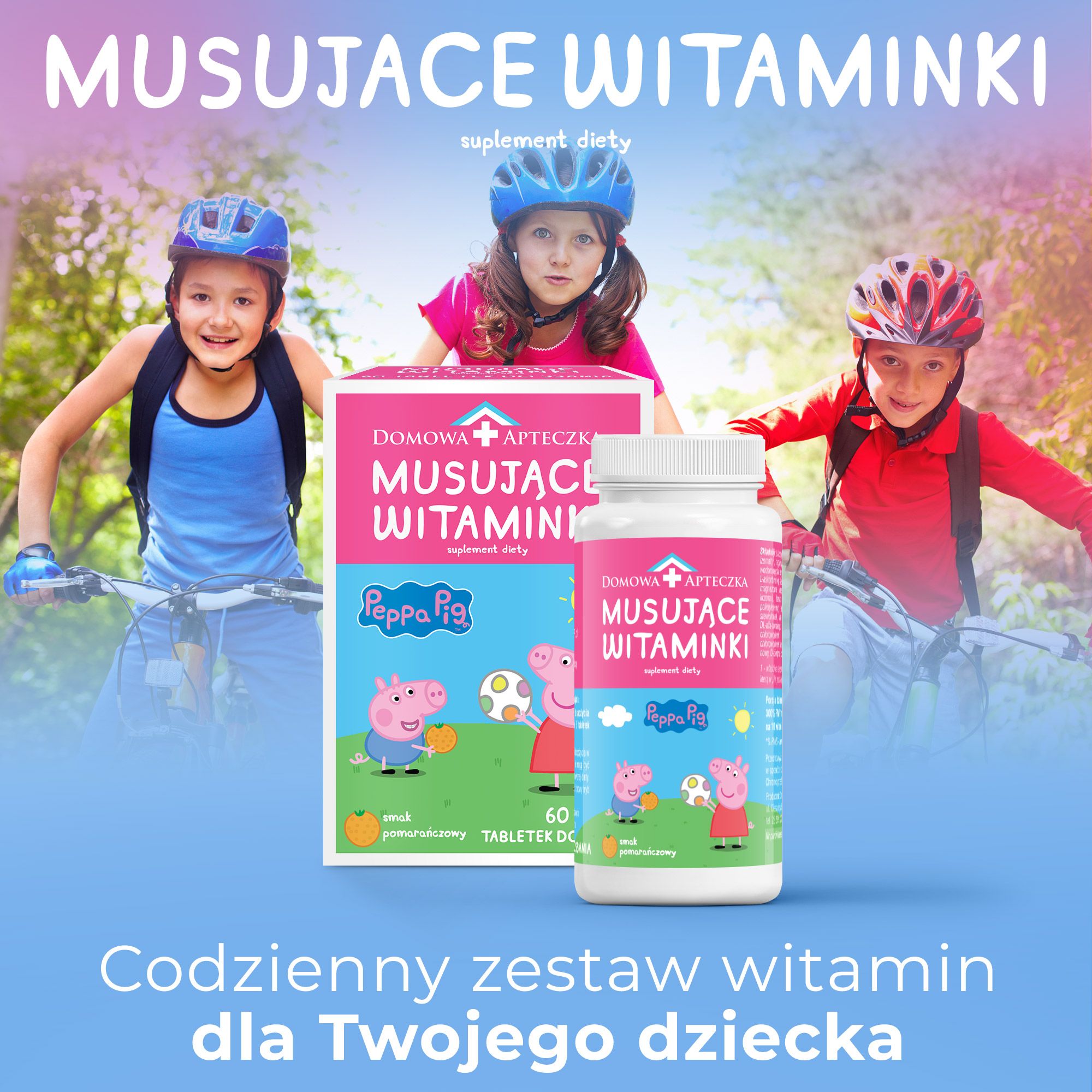 Musujące Witaminki Świnka Peppa, tabletki do ssania z kompleksem witamin dla dzieci, 60 szt.