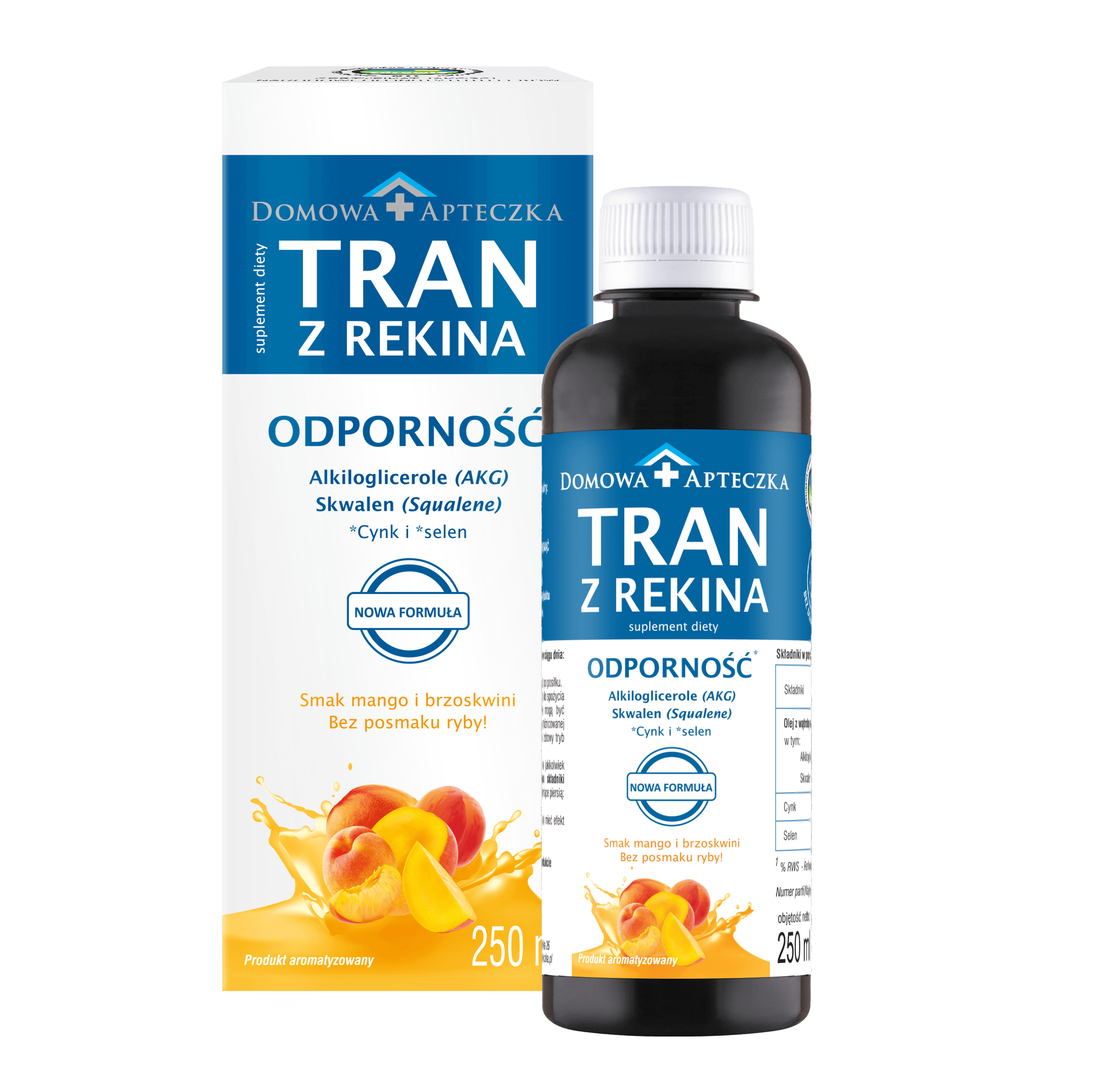 Tran z rekina Nowy Skład, płyn o smaku mango i brzoskwini, 250 ml