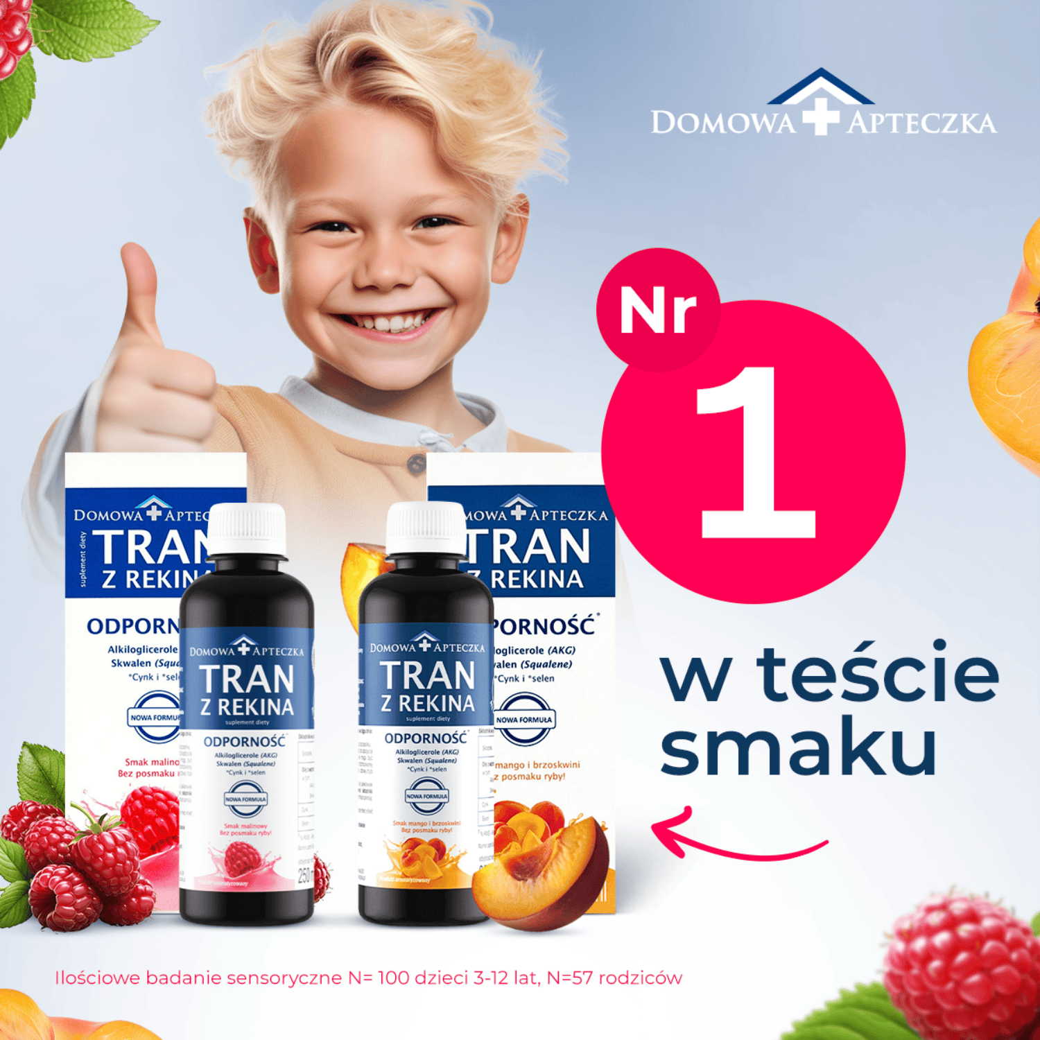 Tran z rekina Nowy Skład, płyn o smaku mango i brzoskwini, 250 ml