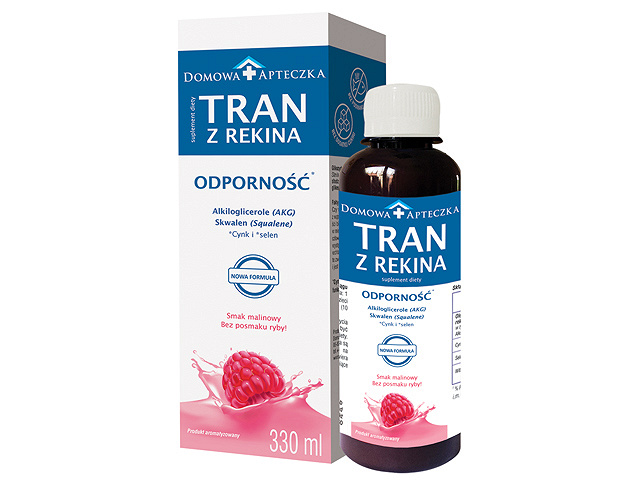 Domowa Apteczka Tran Z Rekina, tran z rekina o smaku malinowym, 330 ml