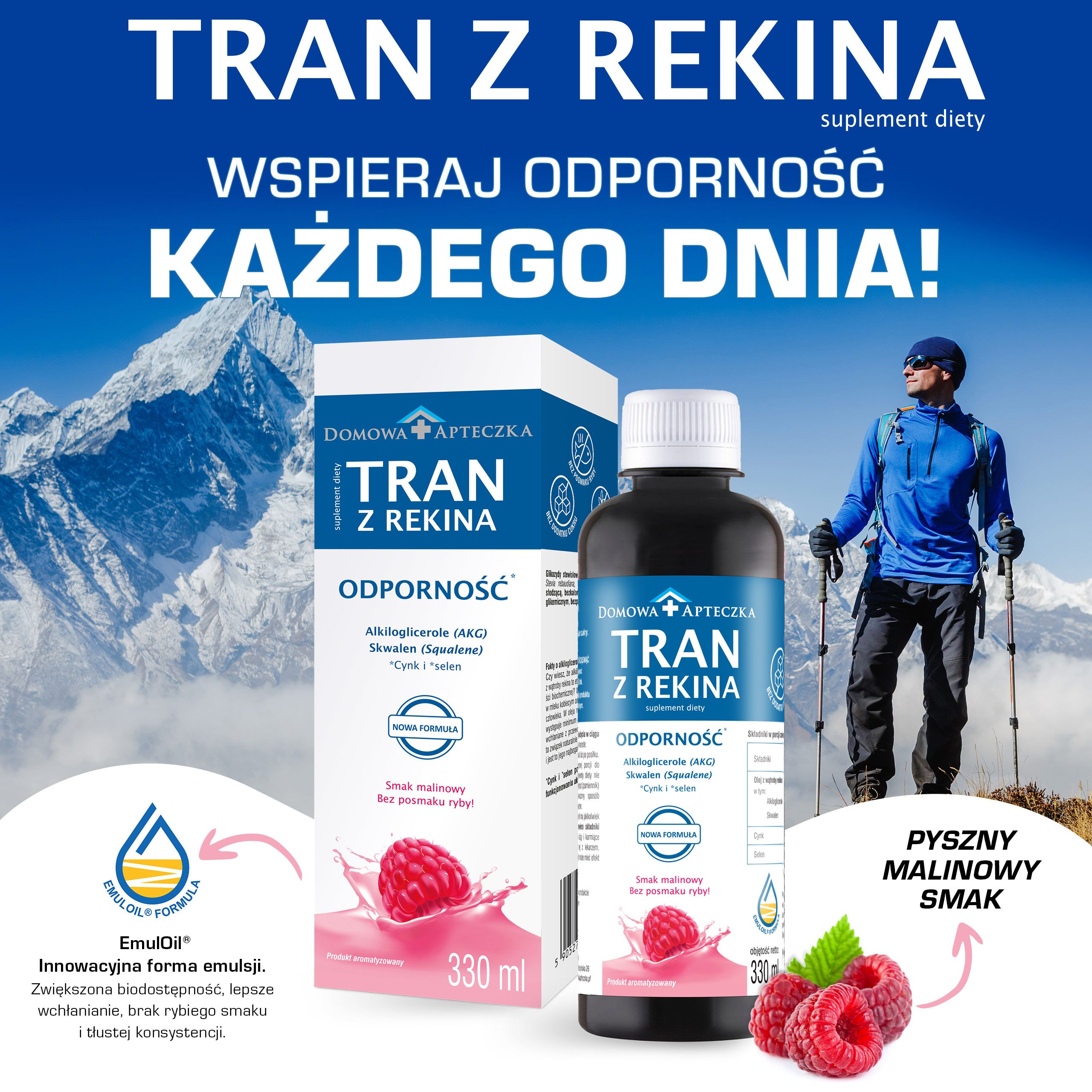 Domowa Apteczka Tran Z Rekina tran z rekina o smaku malinowym, 330 ml