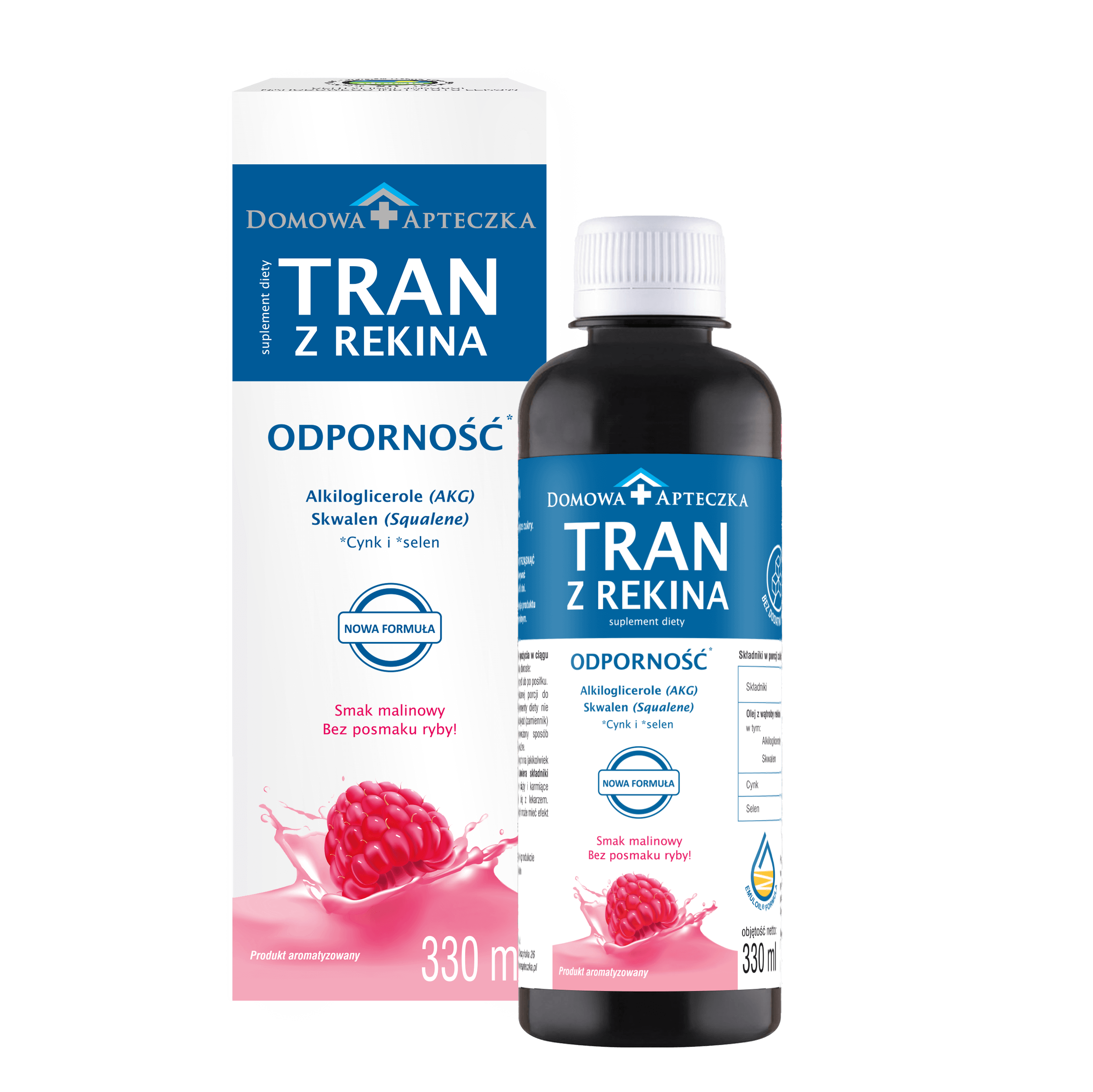 Domowa Apteczka Tran Z Rekina, tran z rekina o smaku malinowym, 330 ml