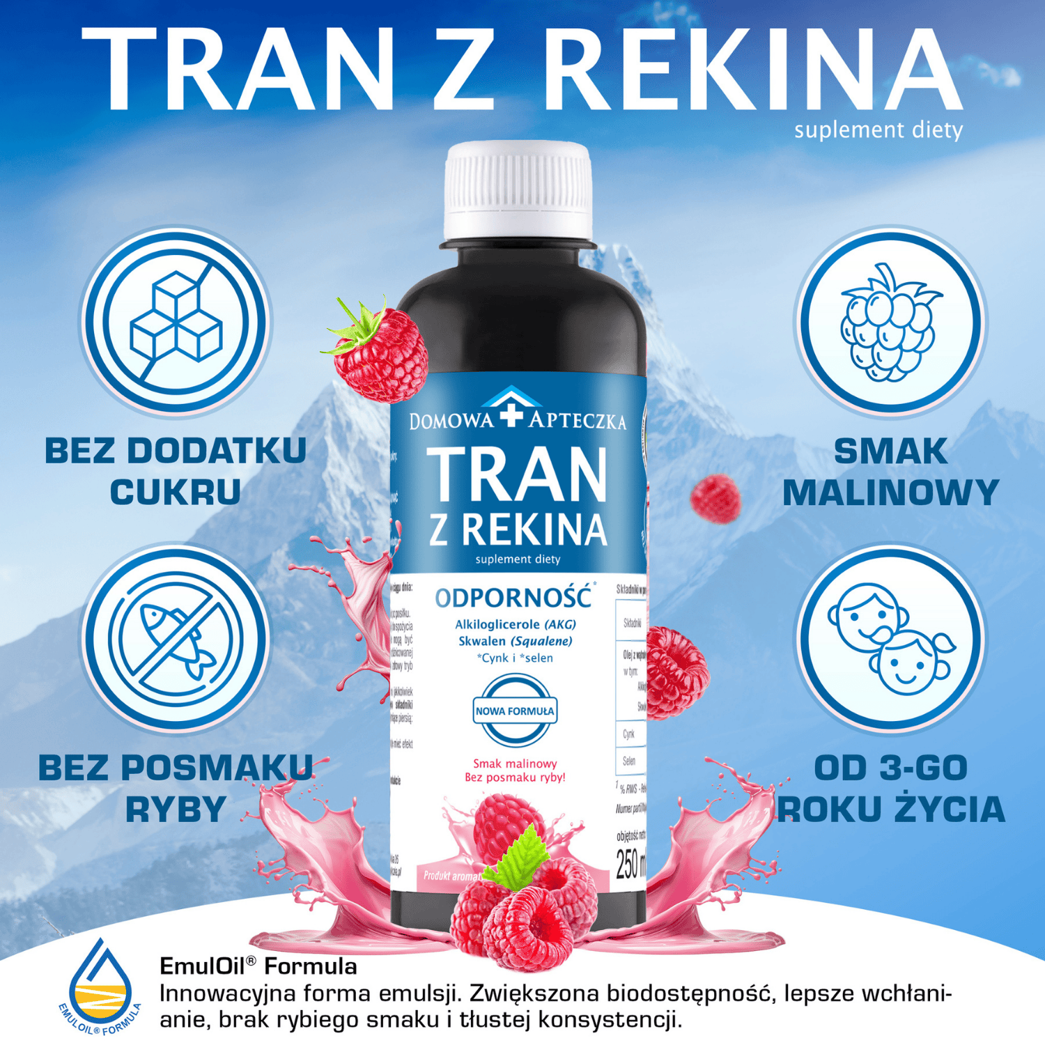 Domowa Apteczka, Tran z rekina o smaku malinowym 250ml