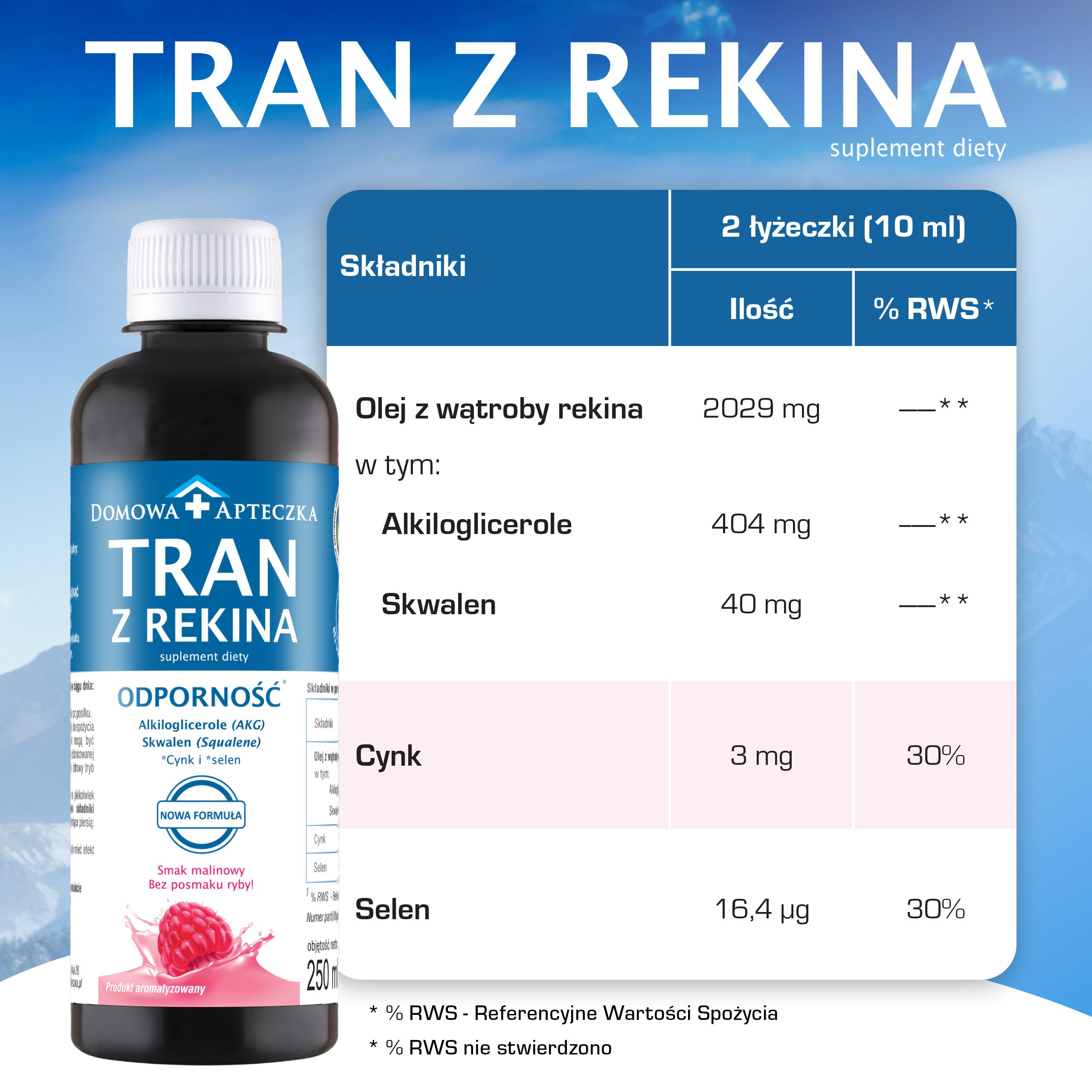 Domowa Apteczka, Tran z rekina o smaku malinowym 250ml
