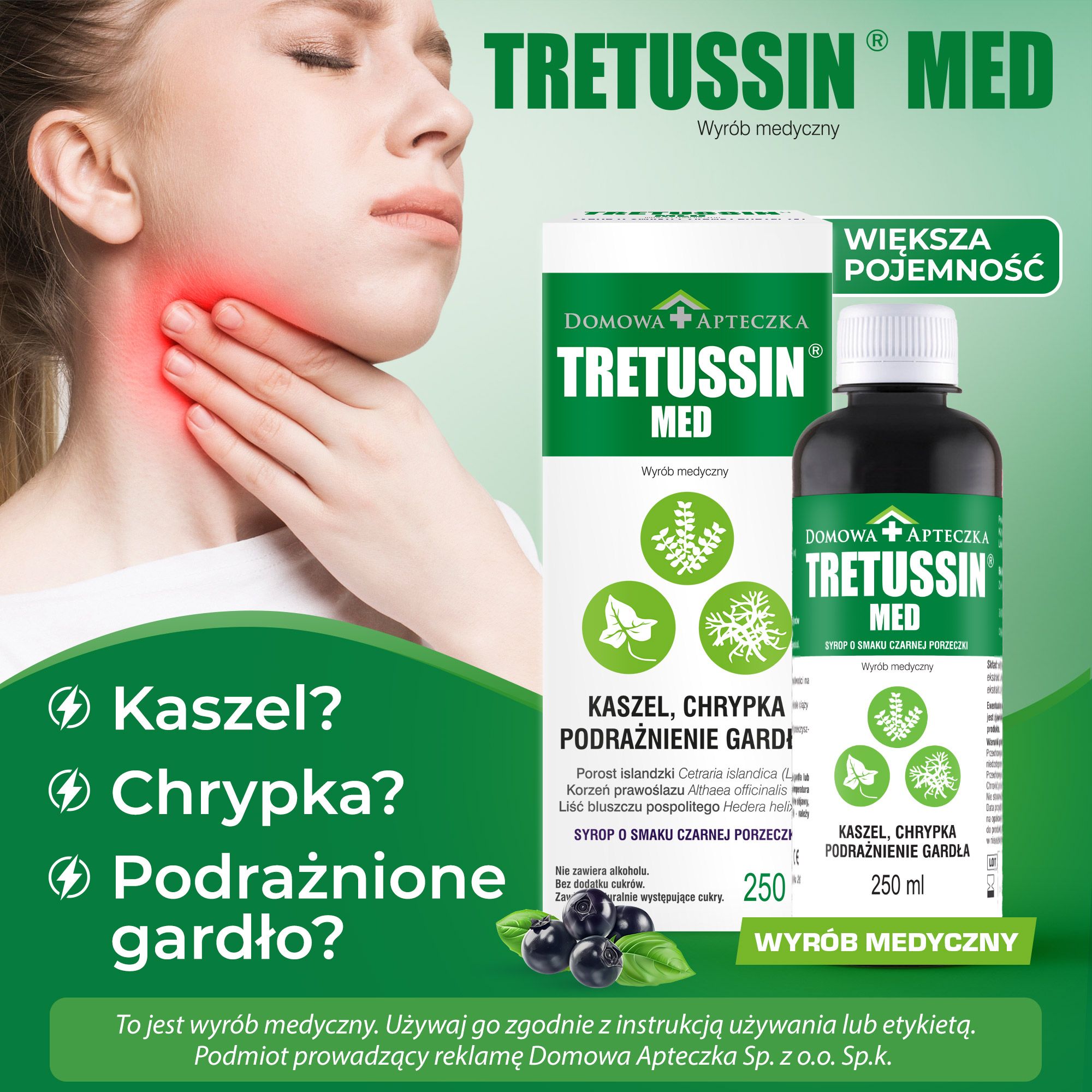 Tretussin Med, syrop łagodzący objawy zakażenia górnych dróg oddechowych, 250 ml