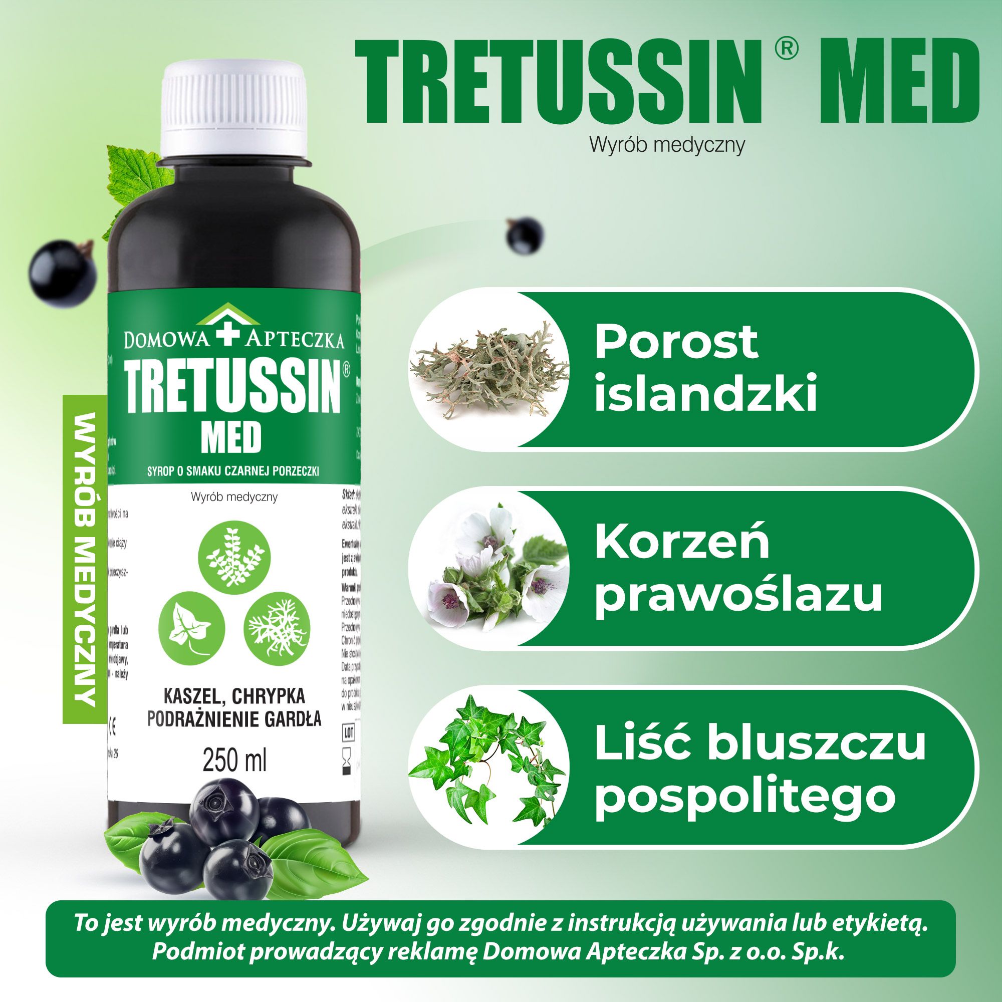 Tretussin Med, syrop łagodzący objawy zakażenia górnych dróg oddechowych, 250 ml