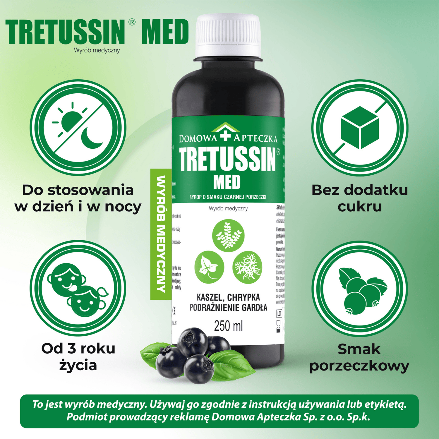 Tretussin Med, syrop łagodzący objawy zakażenia górnych dróg oddechowych, 250 ml
