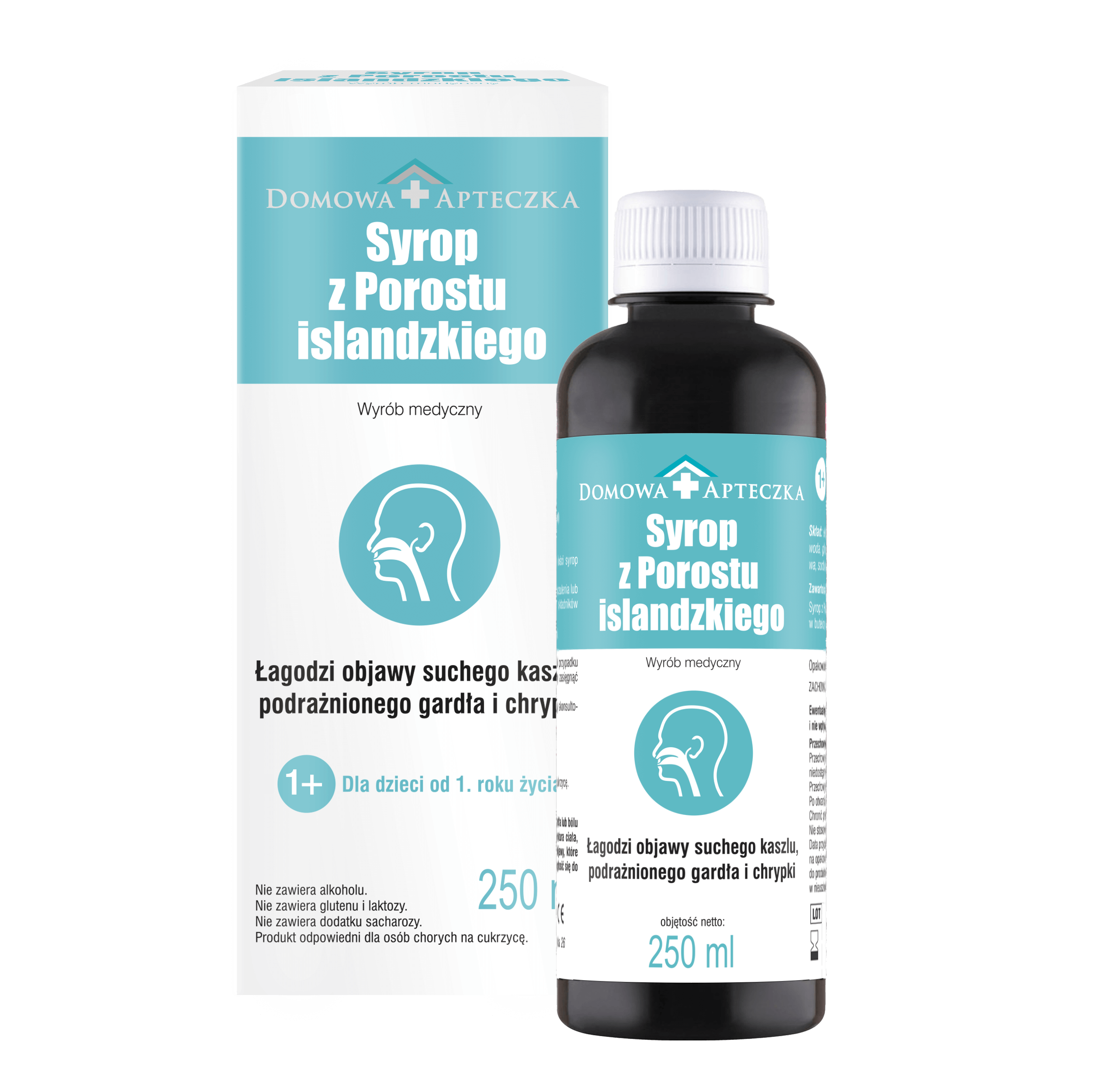 Syrop z porostu islandzkiego łagodzący objawy suchego kaszlu, podrażnionego gardła i chrypki, 250 ml