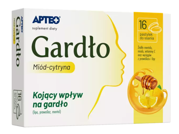 Apteo Gardło Miód-Cytryna, 16 pastylek do ssania