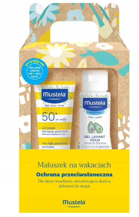 Mustela Maluszek Na Wakacjach, żel do mycia, 100 ml + mleczko przeciwsłoneczne, 40 ml