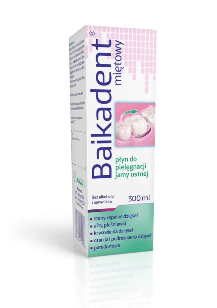 Baikadent miętowy, płyn na afty, stany zapalne, krwawienie dziąseł, butelka 300 ml