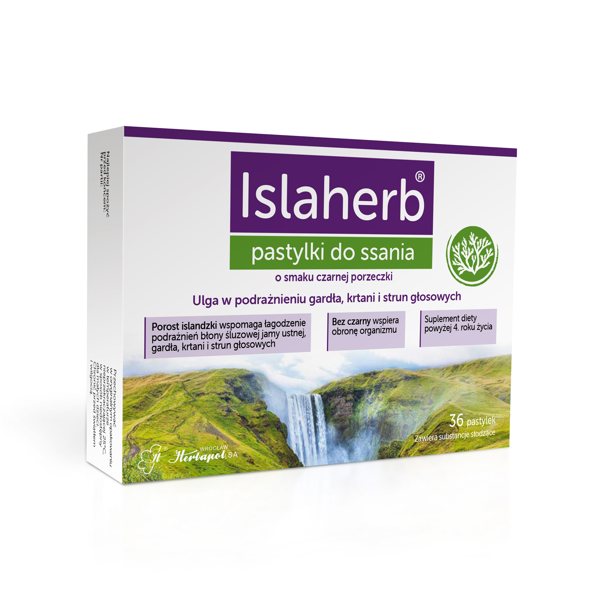 Islaherb pastylki do ssania na ból gardła o smaku czarnej porzeczki, 36 szt. 