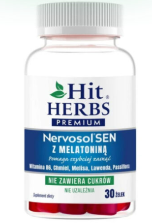 Hit Herbs Premium Nervosol Sen z melatoniną żelki o smaku wiśniowym, 30 sztuk
