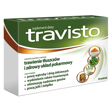 Travisto, tabletki ze składnikami wspomagającymi trawienie oraz pracę wątroby i dróg żółciowych, 30 szt.