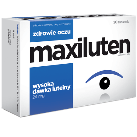 Maxiluten, tabletki z wysoką dawką luteiny wspierającą zdrowie oczu oraz utrzymanie prawidłowej ostrości widzenia, 30 szt.