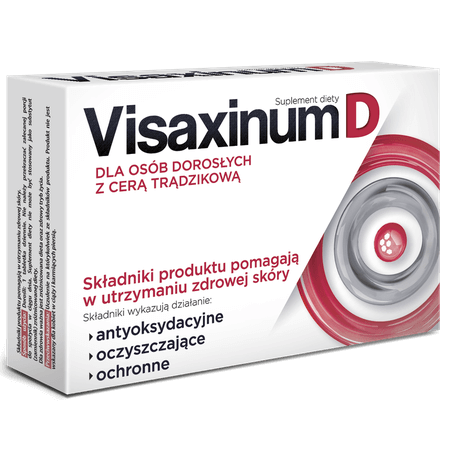 Visaxinum D, tabletki ze składnikami pomagającymi utrzymać zdrowy wygląd skóry, dla osób dorosłych ze skórą trądzikową, 30 szt.
